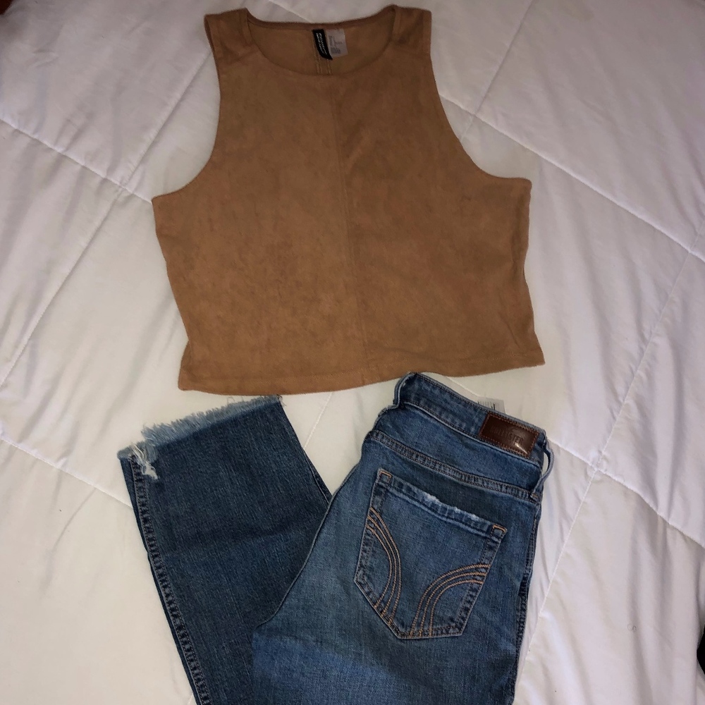 Tan Suede Cropped Tank Top